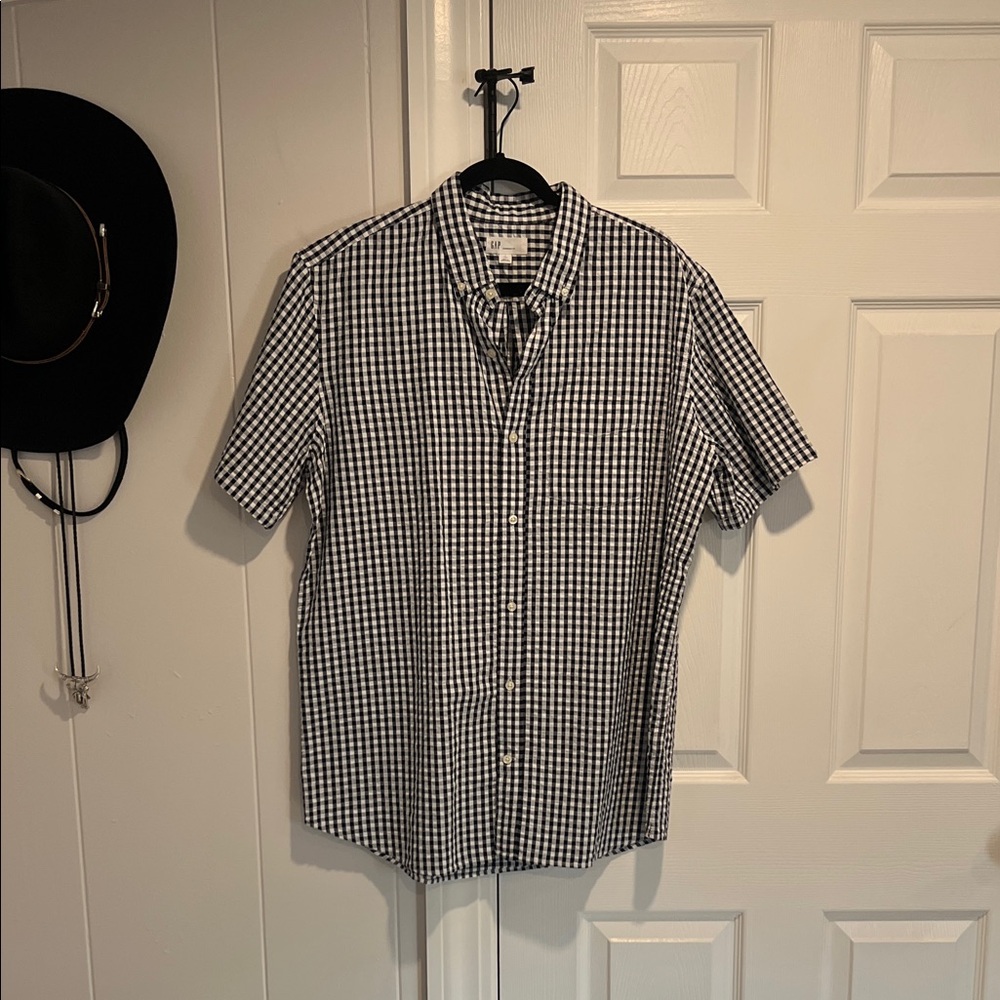 Gap Men's Navy and White Checkered Shirt Large Tall